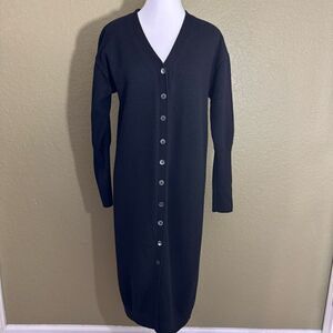 Aritzia Wilfred Women's L Utopia Button Up Sweater Dress Black 100% Merino Wool